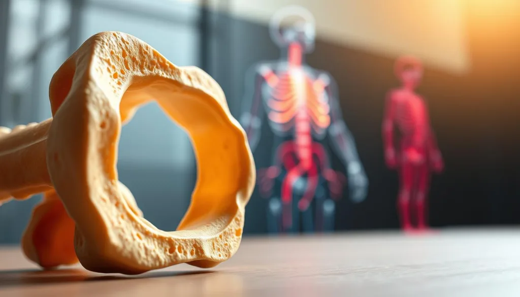 A three-dimensional illustration depicting the biological significance of vitamin D for the human body. In the foreground, a detailed cross-section of a bone structure, highlighting the role of vitamin D in calcium absorption and bone health. In the middle ground, a stylized circulatory system showcasing how vitamin D regulates immune function and cardiovascular processes. In the background, a vibrant depiction of the skin's ability to synthesize vitamin D from sunlight exposure. Rendered with a hyper-realistic, polarized aesthetic using a Sony A7R IV 70mm lens, creating a sharply defined, 8K-quality image that conveys the complex and vital nature of vitamin D for the human body.